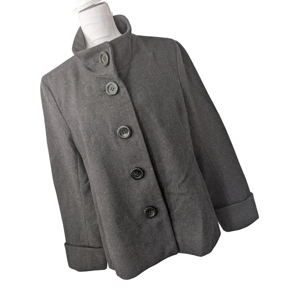 APOSTROPHE! CHARCOAL GRAY FINE WOOL BLEND, LARGE BUTTON FRONT COAT, JACKET! XL